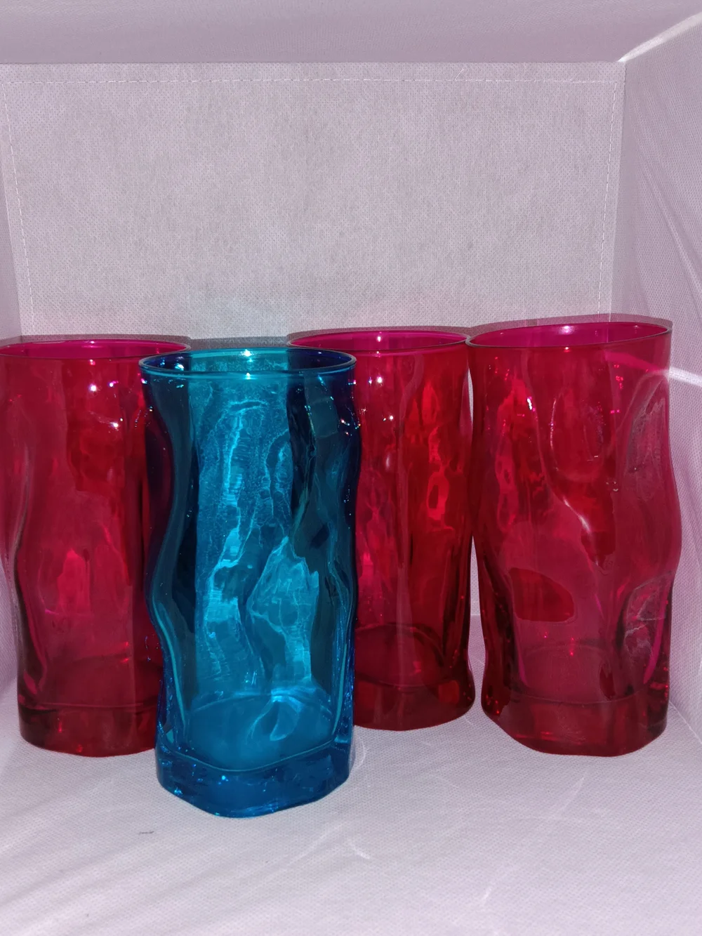 Colorful Crinkled Glass Tumbler Set - Teal and Fuchsia